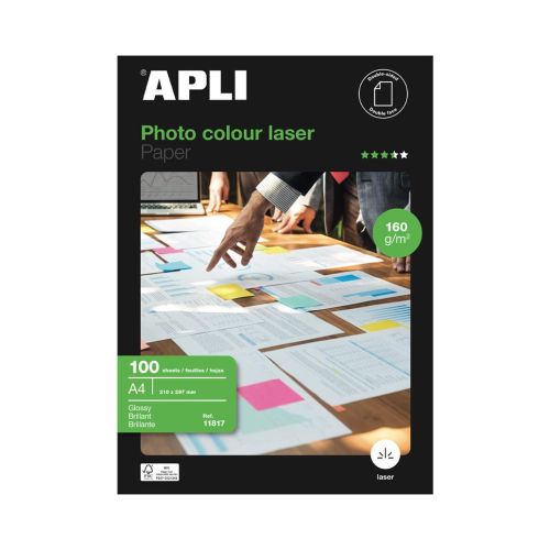 Papel A4 160g Fotográfico Brilhante Laser 100 Folhas , Apli , APL11817 , 8410782118176